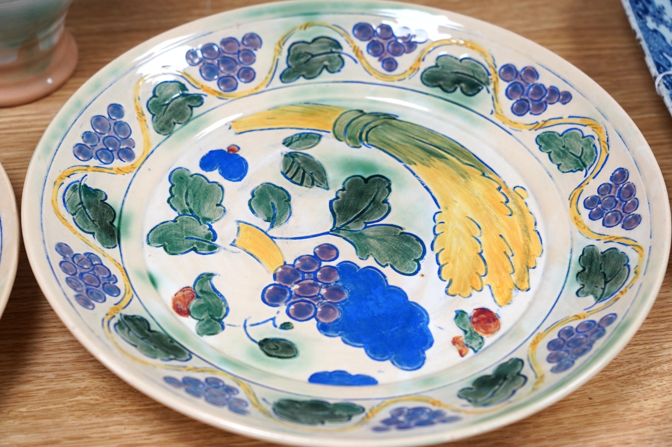 Royal Doulton, Frank Brangwyn design, a pair of chargers and a jug, 32.5cm diameter. Condition - good, crazing